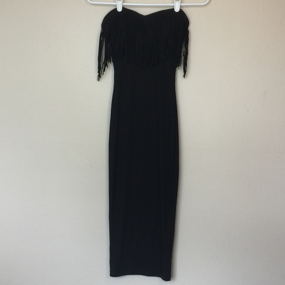 G by Guess Dresses & Skirts - G by GUESS Black Strapless Bodycon Dress Fringe XS